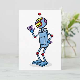 Convite Personagem de Robô Futurista Retro Acenando