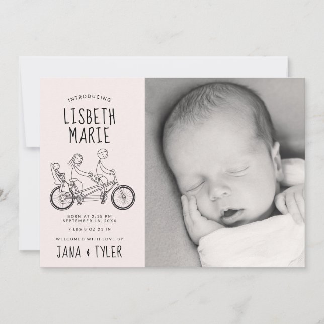 Convite Personagens de palitos na bicicleta tandem com ass (Frente)