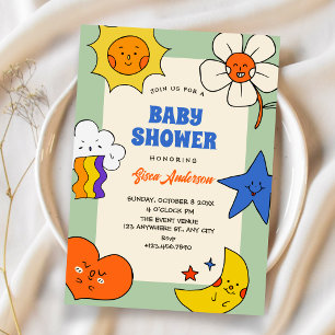 Convite Personagens divertidos de doodles chá de bebê