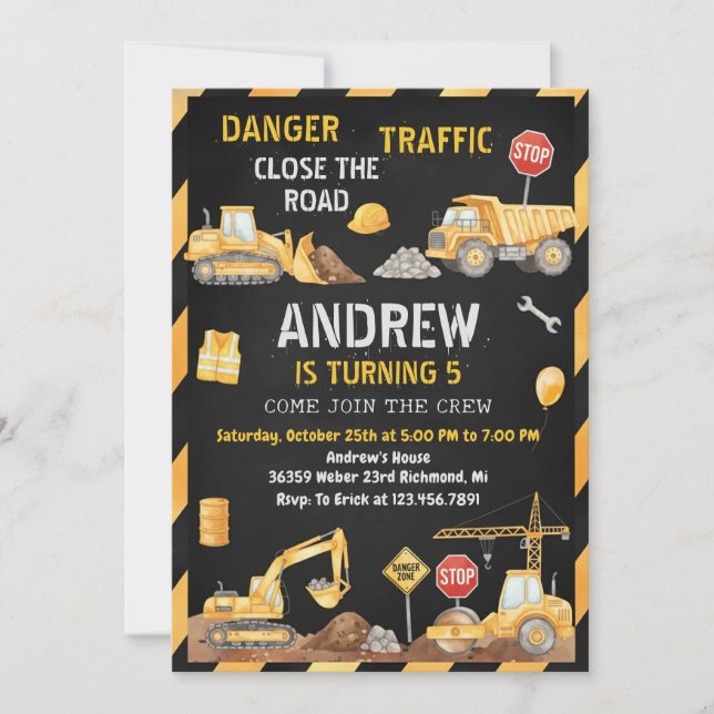 Convite Personal A Modern Construction Birthday Party (Frente)