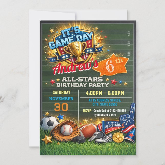 Convite Personal All Star Birthday For kid Invitation  (Frente)