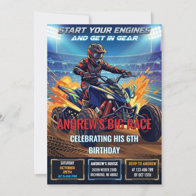 Convite Personal ATV Birthday Party Invitation  (Frente)