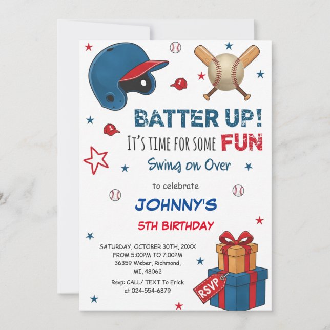 Convite Personal Baseball Birthday Invitation (Frente)