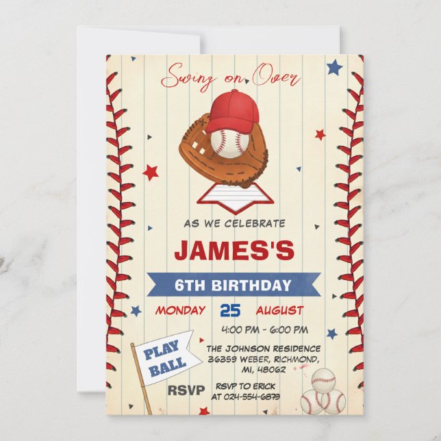 Convite Personal Baseball Birthday Invitation with Photo (Frente)