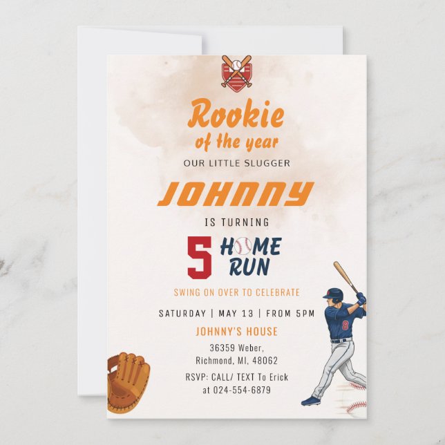Convite Personal Baseball Birthday Party Invitation (Frente)