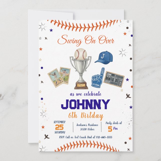 Convite Personal Baseball Birthday Party Invitation (Frente)
