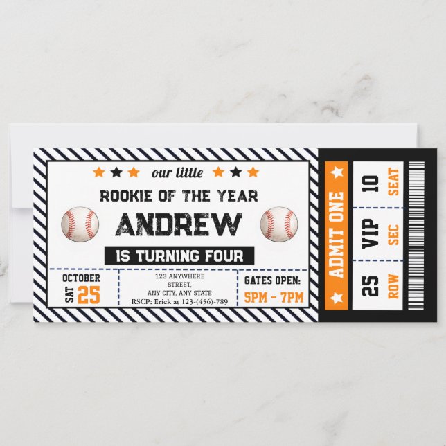 Convite Personal Baseball ticket birthday invitation (Frente)