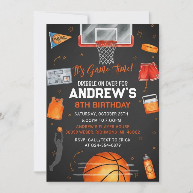 Convite Personal Basketball Birthday for boy (Frente)