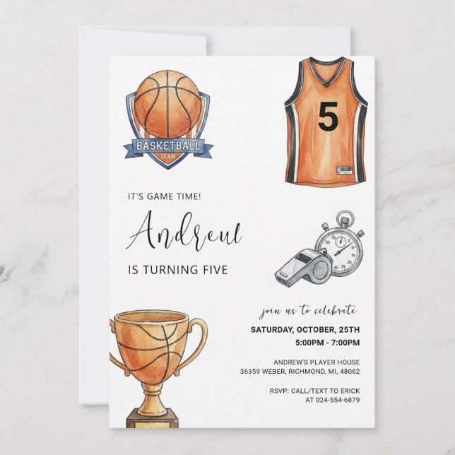 Convite Personal Basketball Birthday Invitation (Frente)