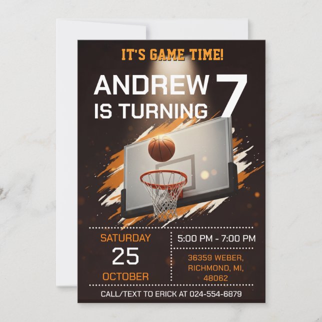 Convite Personal Basketball Birthday Invitation Party (Frente)