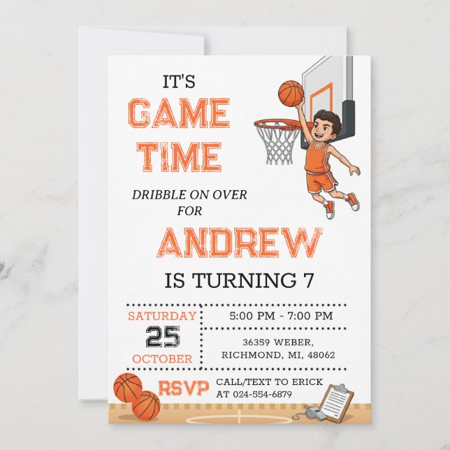 Convite Personal Basketball Birthday Invitation Party (Frente)