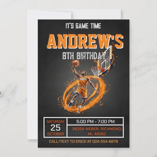 Convite Personal Basketball Birthday Invitation Party (Frente)