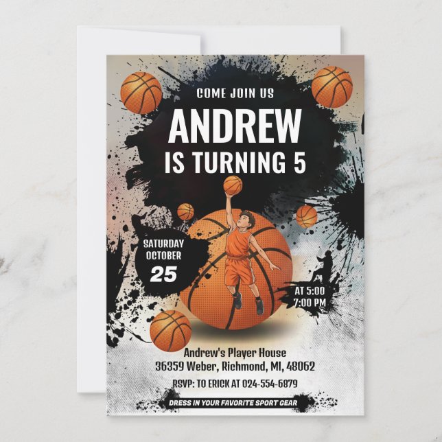 Convite Personal Basketball Birthday Invitation Sport (Frente)