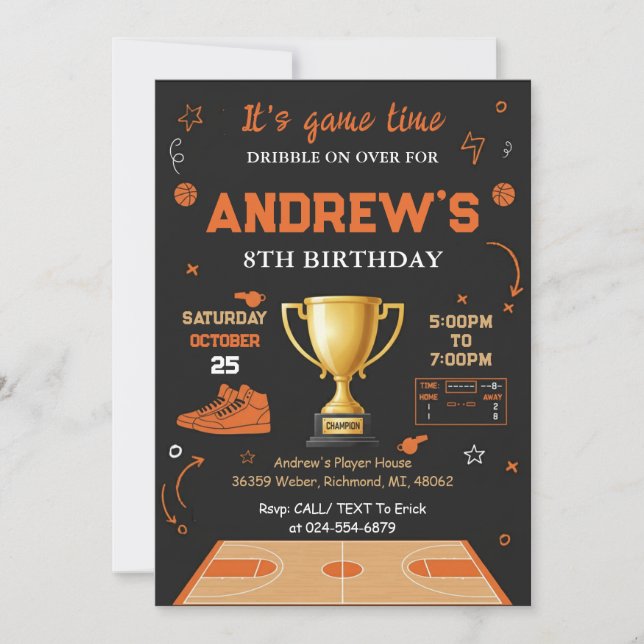 Convite Personal Basketball Birthday Invitation Template (Frente)