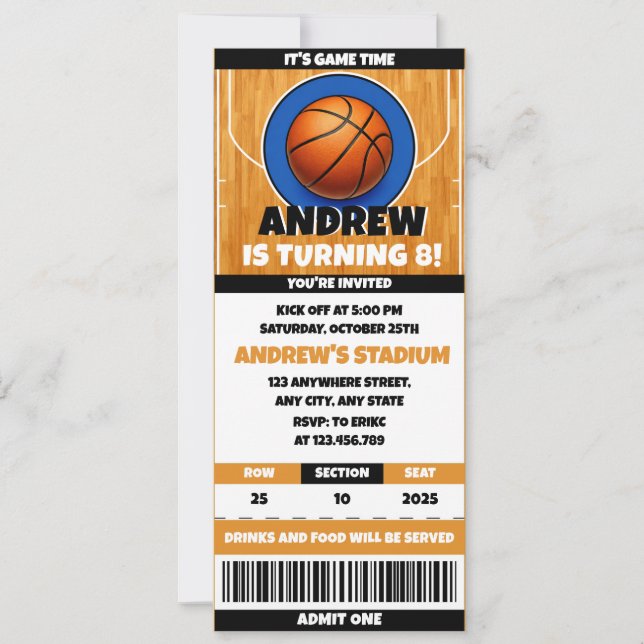 Convite Personal Basketball Fan's Birthday Ticket (Frente)