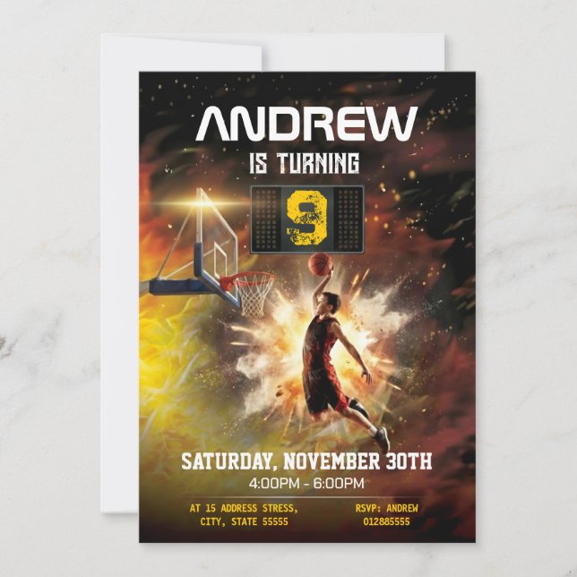 Convite Personal Basketball Printable Birthday (Frente)