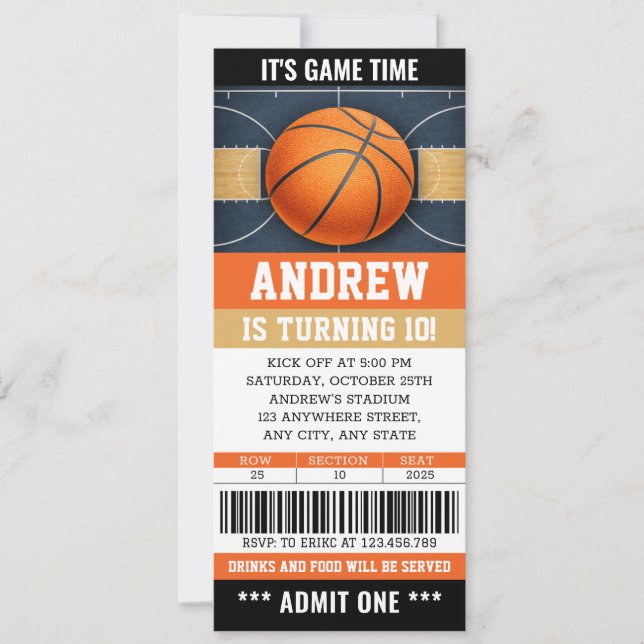 Convite Personal Basketball Ticket Birthday Invitation (Frente)