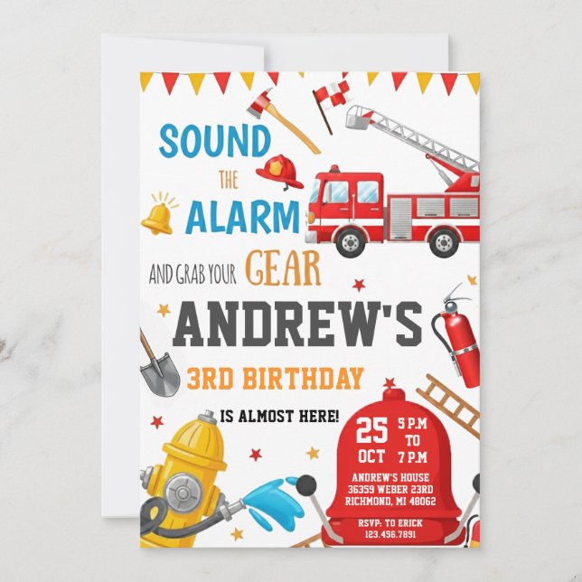 Convite Personal FireFigher truck Birthday Custom image (Frente)