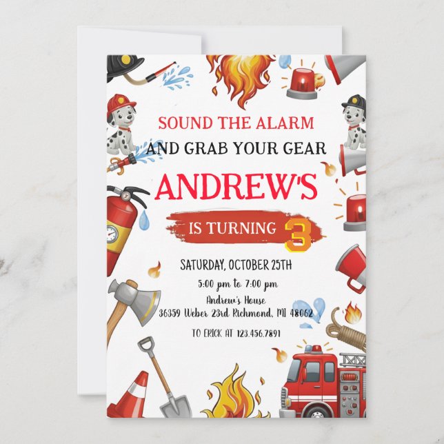 Convite Personal Firefighter Birthday party (Frente)