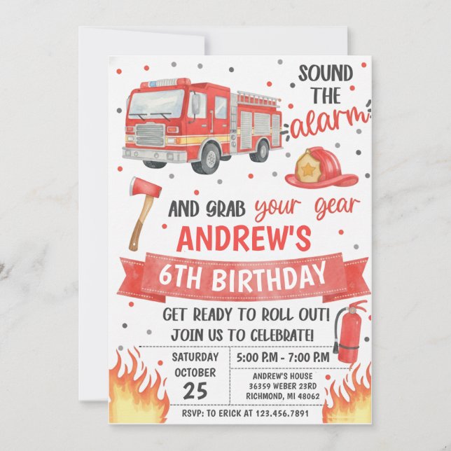 Convite Personal fireman birthday party (Frente)