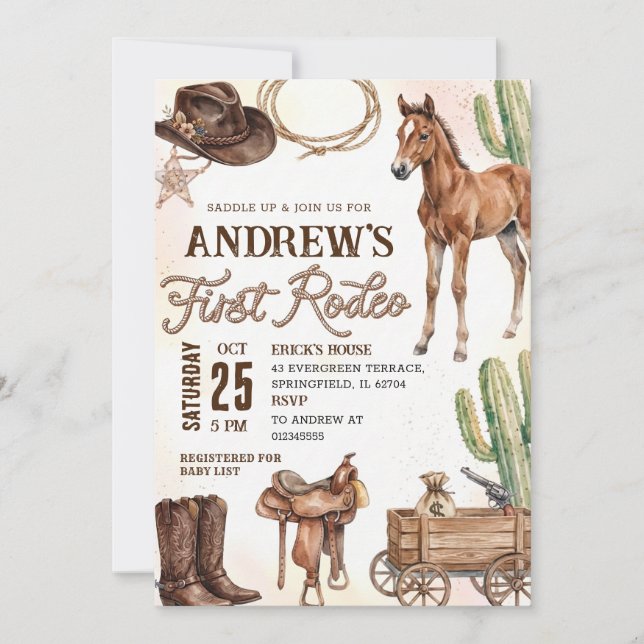 Convite Personal First Rodeo Baby Shower (Frente)