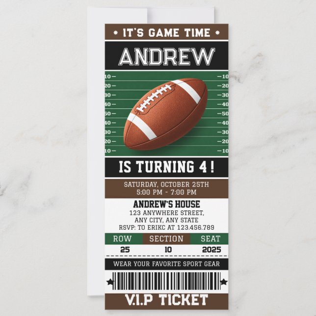 Convite Personal Football Ticket Birthday Invitation (Frente)