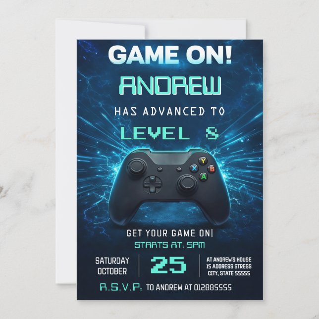 Convite Personal Gaming Birthday Party  Invitation (Frente)