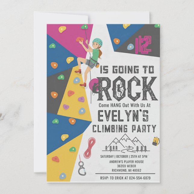 Convite Personal Girl Rock Climbing Birthday Invitation (Frente)