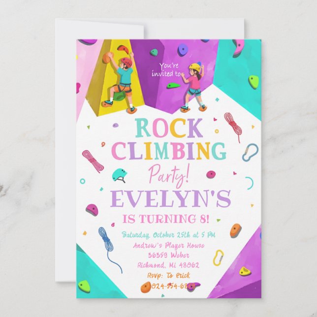 Convite Personal Girl Rock Climbing Birthday Invitation (Frente)