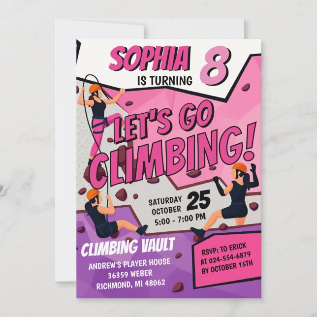 Convite Personal Girls Rock Climbing Birthday Invitation (Frente)