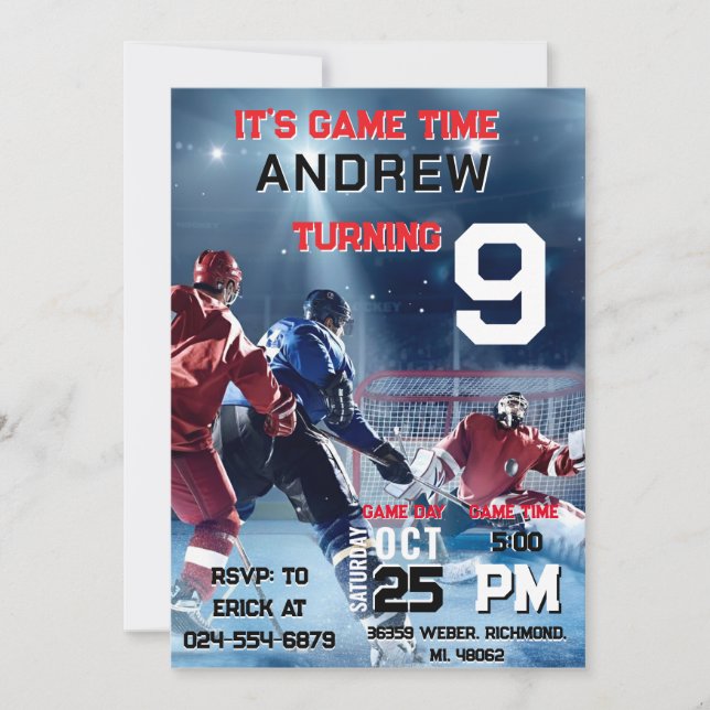 Convite Personal Hockey Birthday with photo Invitation (Frente)