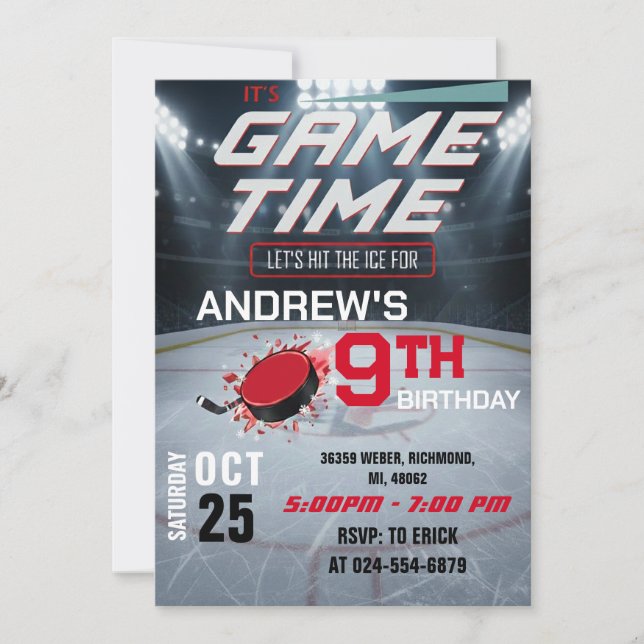 Convite Personal Hockey Birthday with photo Invitation (Frente)