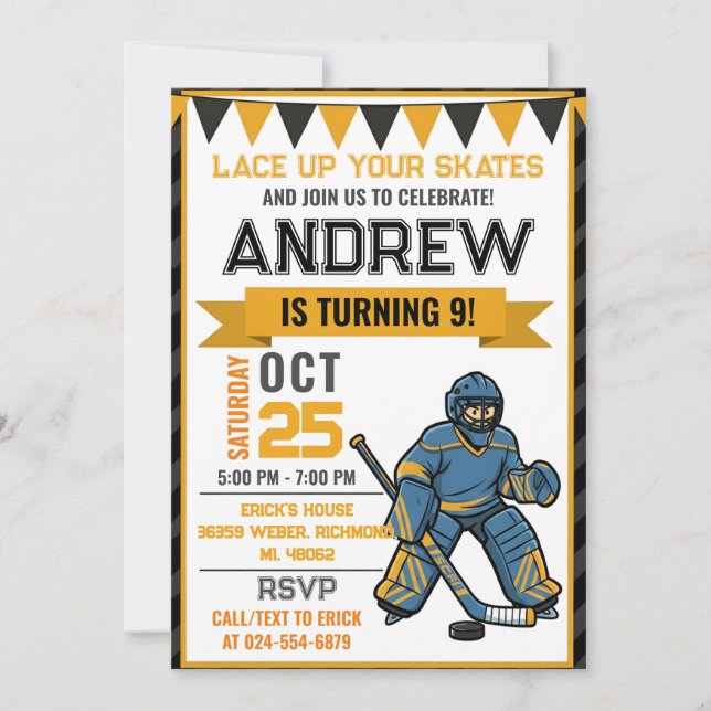 Convite Personal Hockey Skating Birthday Invitation (Frente)