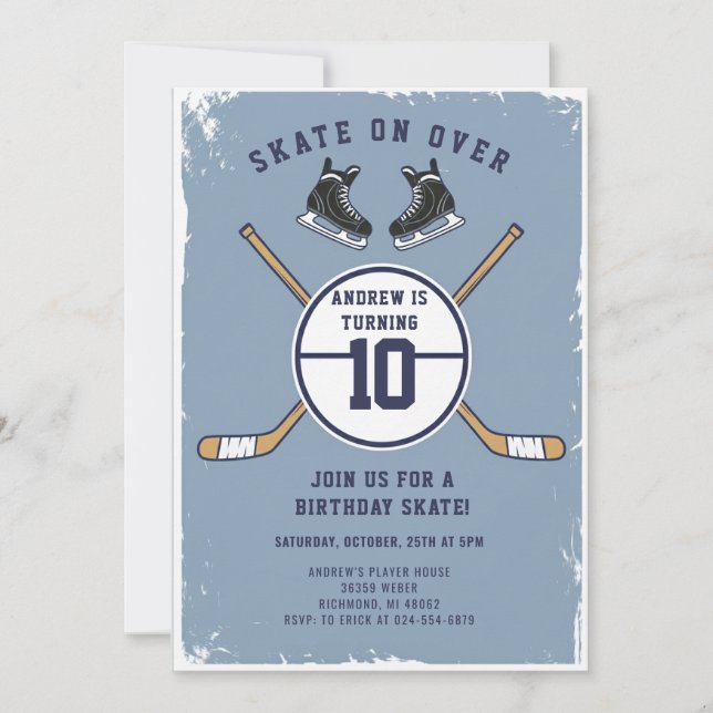 Convite Personal Hockey Theme Birthday Party Invitation (Frente)