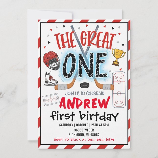 Convite Personal Hockey Theme First Birthday Invitation (Frente)