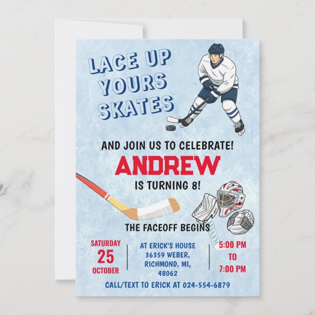 Convite Personal Ice Hockey Birthday Invitation (Frente)