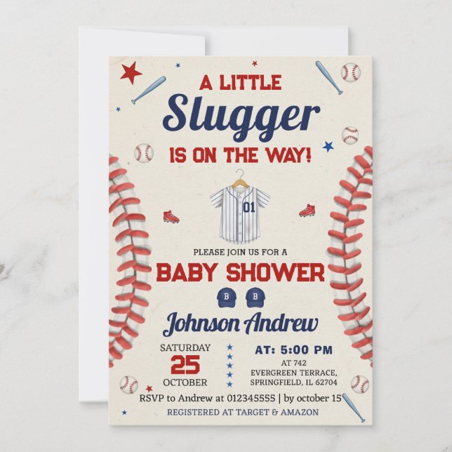 Convite Personal It's A Boy Sports Baseball Baby Shower (Frente)