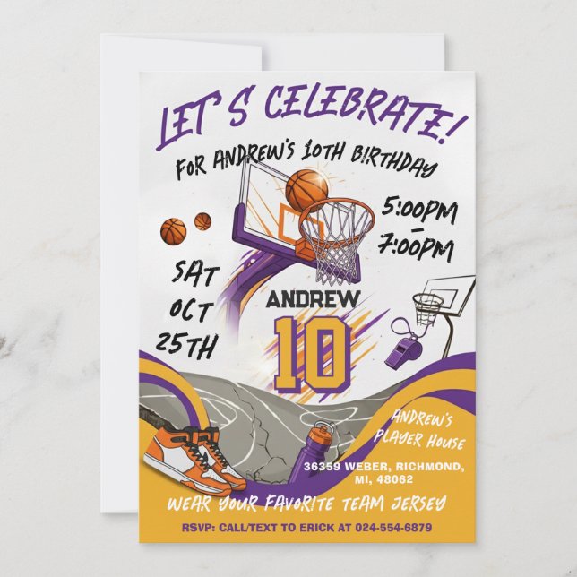 Convite Personal kid Basketball Birthday  (Frente)
