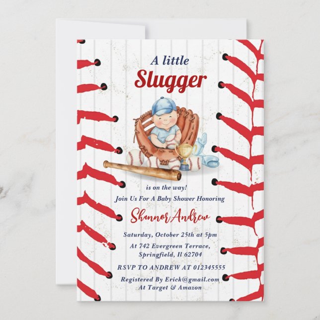 Convite Personal Little Slugger Baseball Baby Shower (Frente)