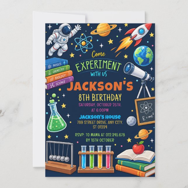 Convite Personal Mad Science Experiment Birthday (Frente)