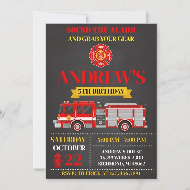 Convite Personal Modern Firefighter Birthday Invitation (Frente)