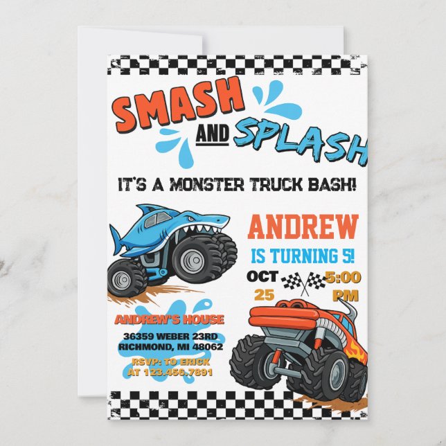 Convite Personal Monster Truck Boy Birthday Invitation (Frente)