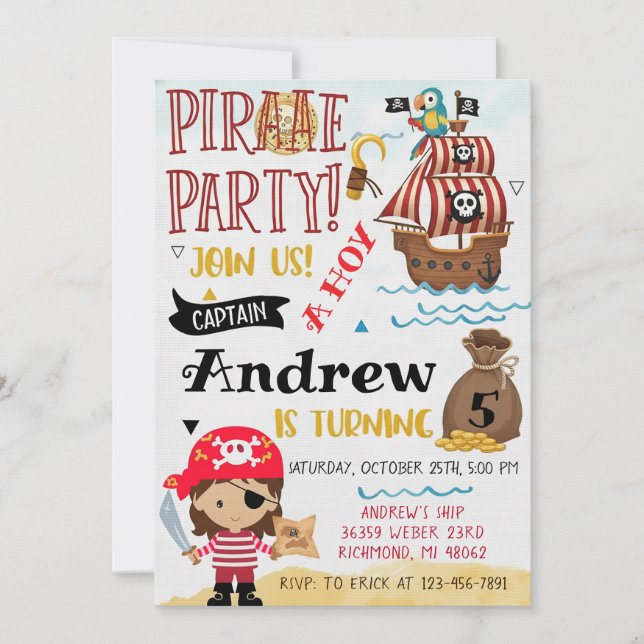 Convite Personal Pirate Birthday Party Treasure Map (Frente)