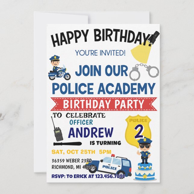 Convite Personal Police Cop Party birthday invitation (Frente)