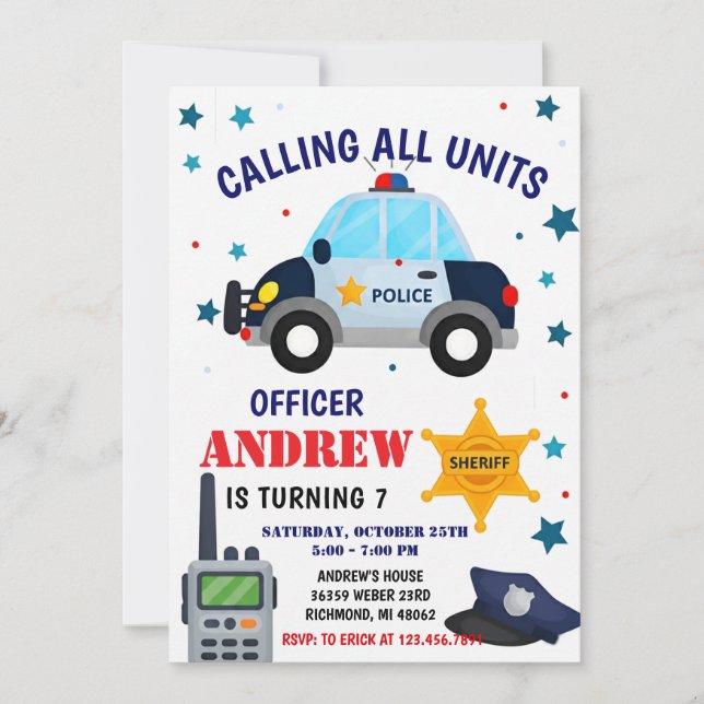 Convite Personal Police Officer birthday party invitation (Frente)