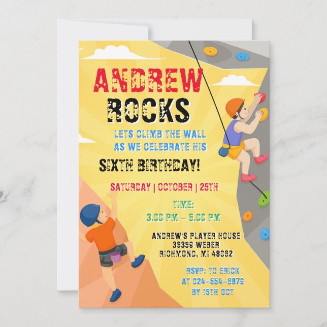 Convite Personal Rock Climbing Birthday Invitation (Frente)