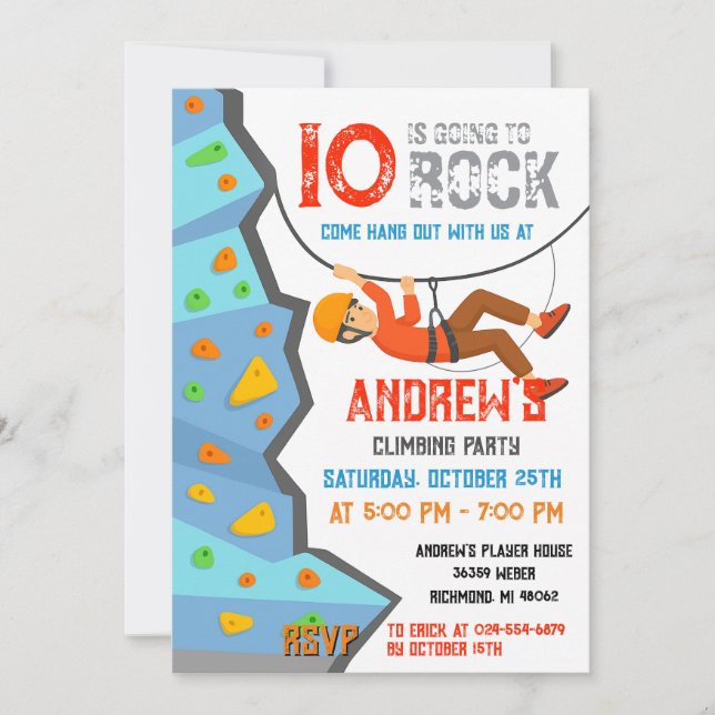 Convite Personal Rock Climbing Birthday Party Invitation (Frente)