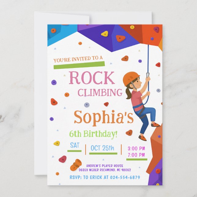 Convite Personal Rock Climbing Birthday Party Invitation (Frente)