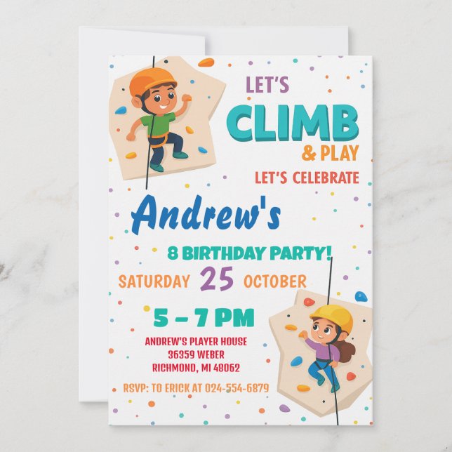 Convite Personal Rock Climbing Birthday Party Invitation (Frente)