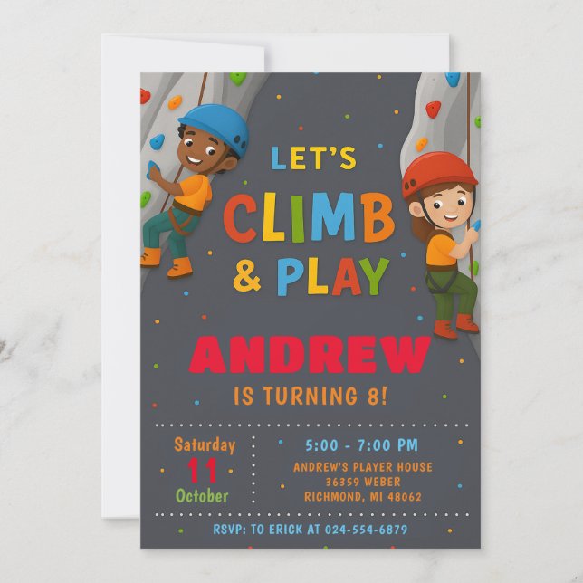 Convite Personal Rock Climbing Birthday Party Invitation (Frente)